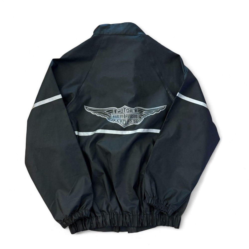 Harley-Davidson Mens Reflective Motorcycle Rain Jacket Black XXS Winged Logo